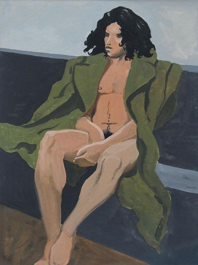 Painting of a boy nude under an army coat