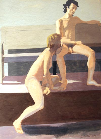 Figure study of two nudes done in gouache