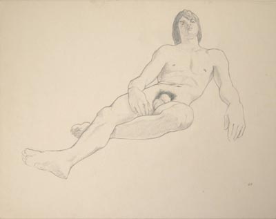 Beautifull pencil drawing of a reclining male nude by artist John Button